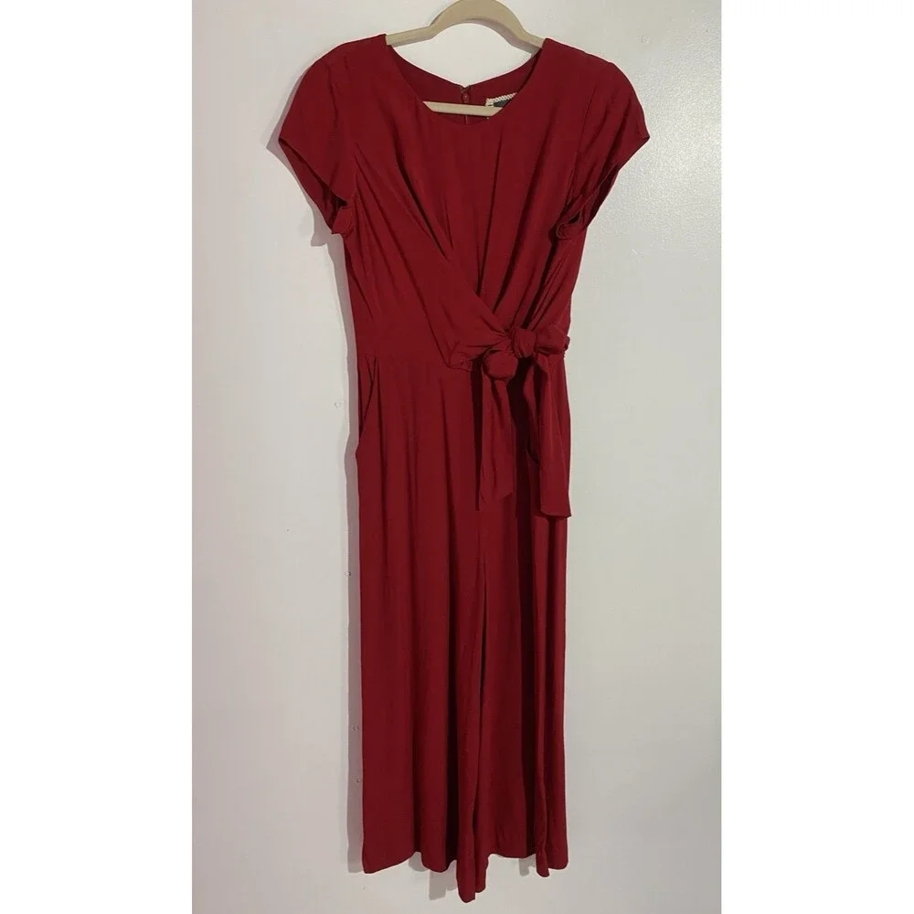 Maeve Anthropologie Jumpsuit 8 Red Grier Feminine‎ Romantic Crop Wide Valentines
